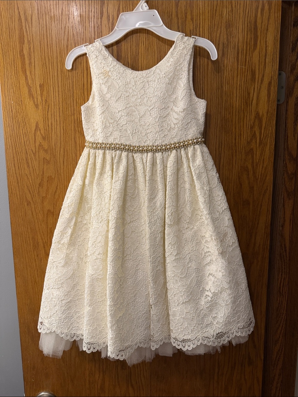 American Princess Ivory Lace Party Dress with Beaded Waist